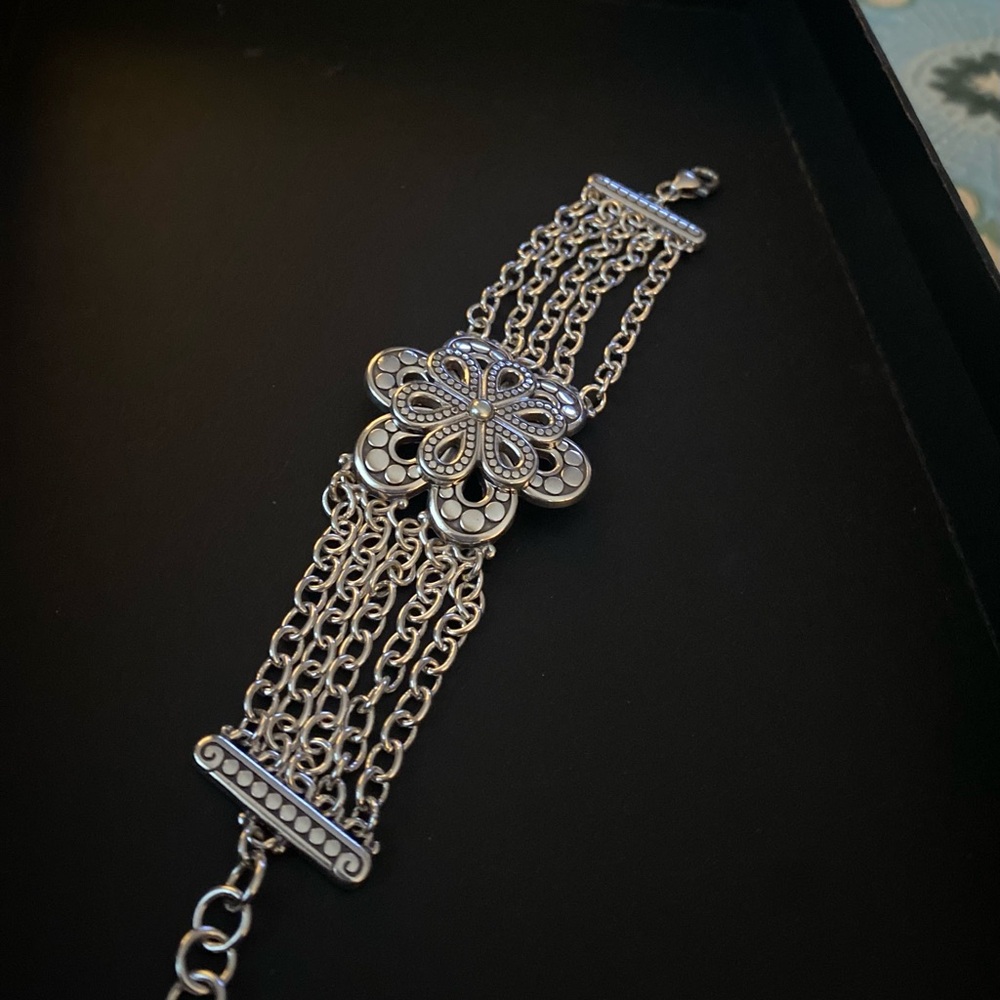 Brighton Silver Multi-Chain Bracelet with Floral Accent